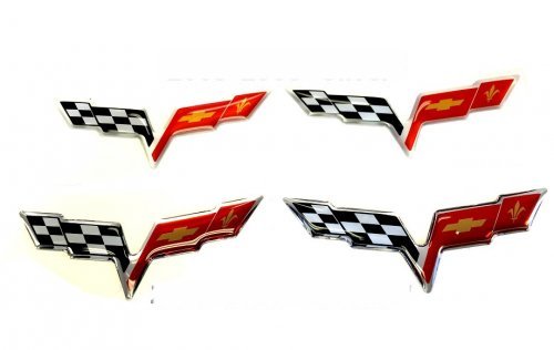 Chrome SuperCharged Emblems Mustang Covette Camaro Challenger 2pc Emblem Set