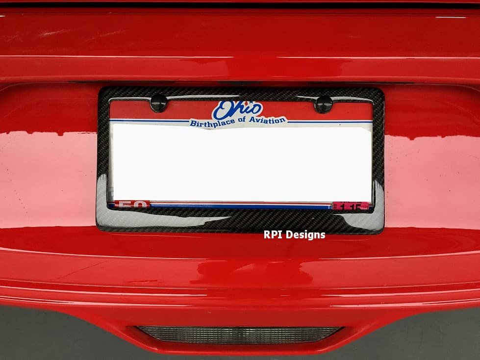 Made in USA Ford Mustang 3d Chrome Emblem Black Carbon Fiber License Plate Fram